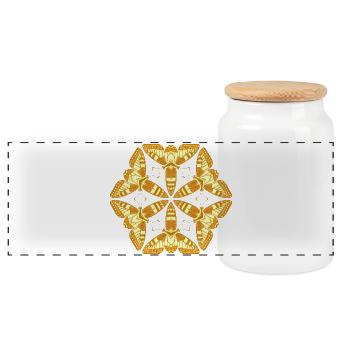 Goldene Mandala Schmetterlinge – Insekten - Panorama Keksdose mit Holzdeckel - Weiß - Vorne