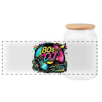 80er DJ Neon Vibe - Panorama Keksdose mit Holzdeckel - Weiß - Vorne