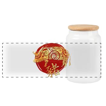 Schwein Chinesisches Tierkreiszeichen Horoskop - Panorama Keksdose mit Holzdeckel - Weiß - Vorne
