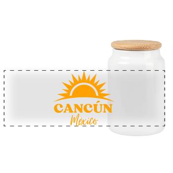 Cancún Sunrise  - Panoramic Cookie Jar with Wooden Lid - white - Front
