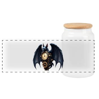 Steampunk watchmaker bat - Panoramic Cookie Jar with Wooden Lid - white - Front