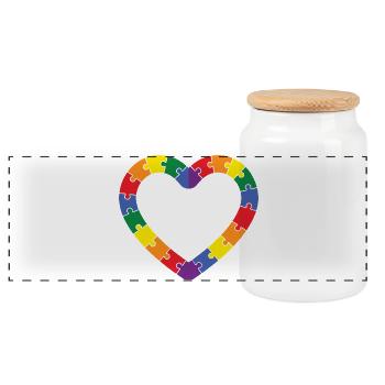 Autism Puzzle Heart Design - Panoramic Cookie Jar with Wooden Lid - white - Front
