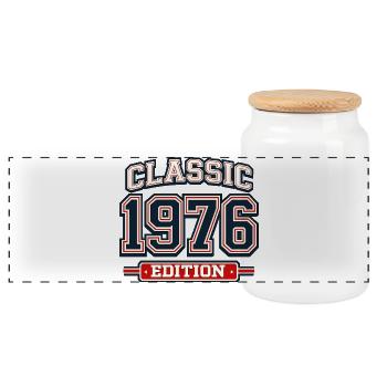 Édition classique de 1976 dans le style vintage universitaire - Boîte à biscuits avec couvercle en bois - blanc - Devant