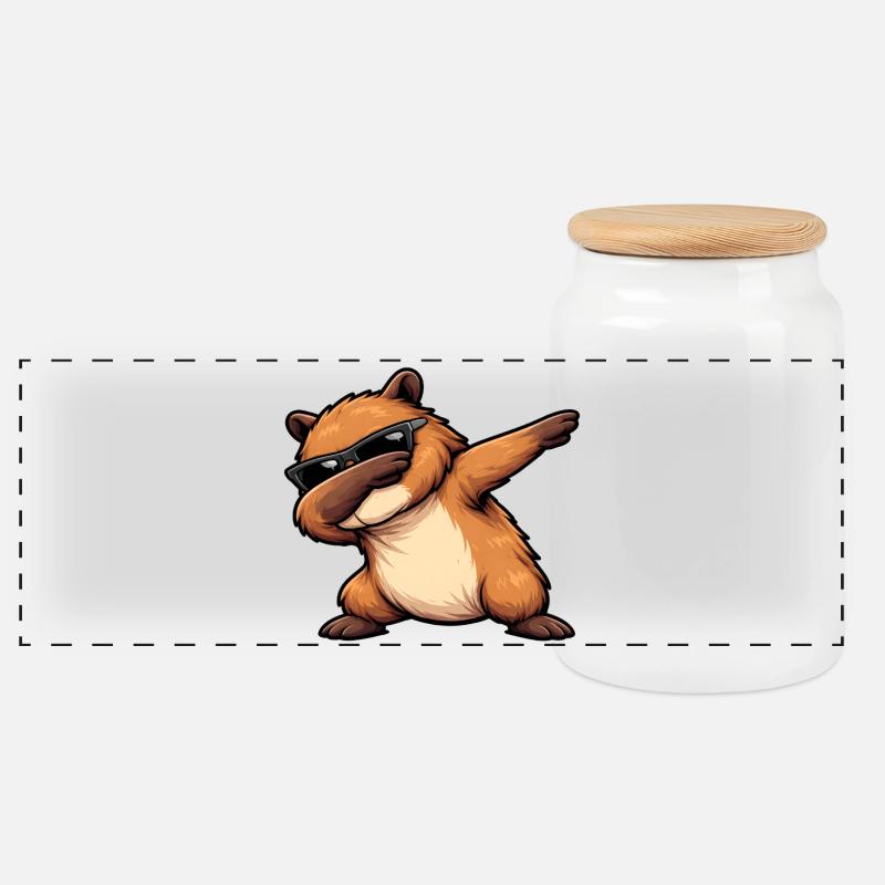 Tamponnement du capybara - Boîte à biscuits avec couvercle en bois - blanc