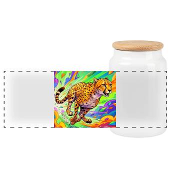 guépard - Boîte à biscuits avec couvercle en bois - blanc - Devant