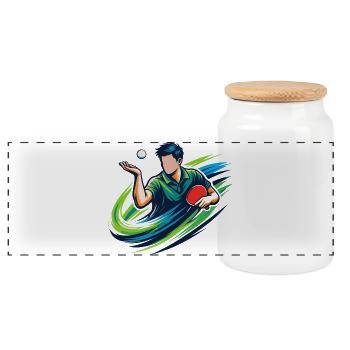 Joueur de ping-pong avec une chemise de service de tennis de table - Boîte à biscuits avec couvercle en bois - blanc - Devant