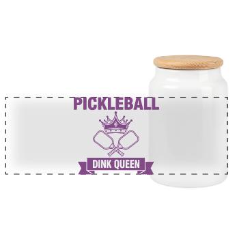Pickleball Dink Queen Funny Player Love Pickleball - Panoramic Cookie Jar with Wooden Lid - white - Front