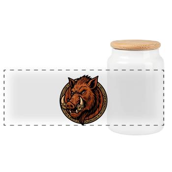 Wild Boar Ring Tribal Style - Panoramic Cookie Jar with Wooden Lid - white - Front