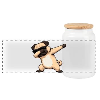 Dabbing Mops - Panorama Keksdose mit Holzdeckel - Weiß - Vorne