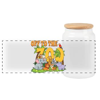 Off to The Zoo Animals Zoo Party Jungle Zoo - Panoramic Cookie Jar with Wooden Lid - white - Front
