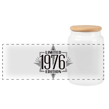 Limited Edition 1976 Vintage Geburtstag Retro - Panorama Keksdose mit Holzdeckel - Weiß - Vorne