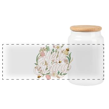 Hello Spring – Spring Flowers & Bees T-Shirt - Panoramic Cookie Jar with Wooden Lid - white - Front
