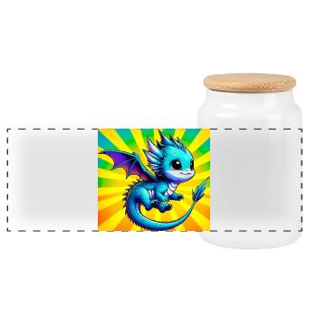 dragon - Panoramic Cookie Jar with Wooden Lid - white - Front
