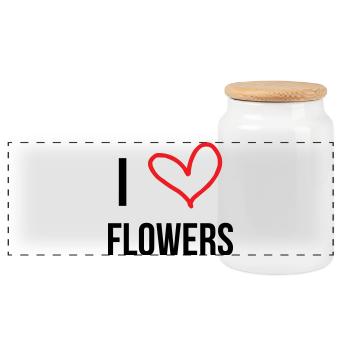 I love flowers, passion, nature and flowers - Panoramic Cookie Jar with Wooden Lid - white - Front