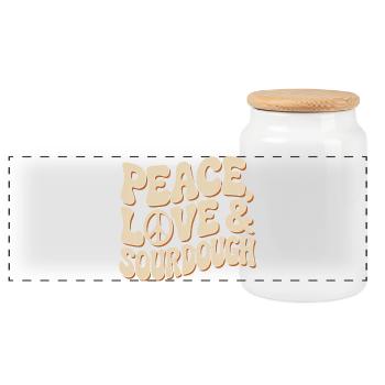 Peace, Love & Sourdough Typografie - Panorama Keksdose mit Holzdeckel - Weiß - Vorne
