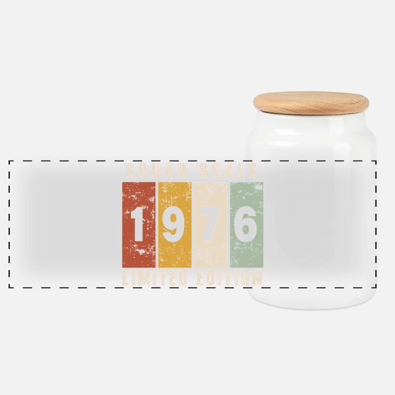 anniversaire 1976 - 50 ans - Boîte à biscuits avec couvercle en bois - blanc