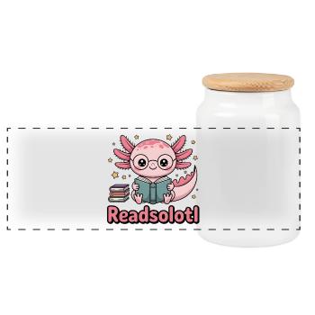 Cute Axolotl with Glasses Readsolotl Book Lover - Panoramic Cookie Jar with Wooden Lid - white - Front