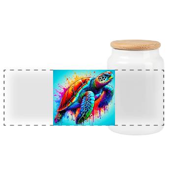 turtle - Panoramic Cookie Jar with Wooden Lid - white - Front
