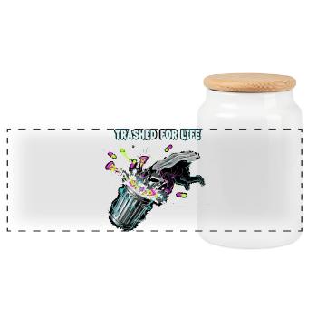 Trashed for Life Raccoon - Panoramic Cookie Jar with Wooden Lid - white - Front