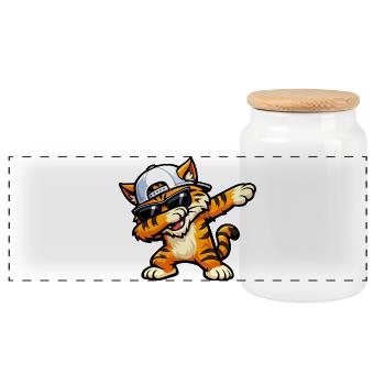 Dabbing Wildcat - Panoramic Cookie Jar with Wooden Lid - white - Front