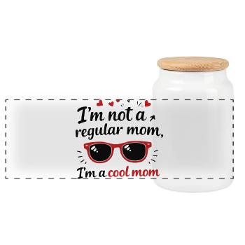 I'm a Cool Mom – Mother's Day Saying Design - Panoramic Cookie Jar with Wooden Lid - white - Front