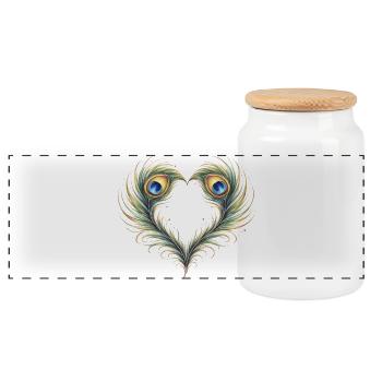 Pfauenfeder Herz Ornament Boho Geschenk - Panorama Keksdose mit Holzdeckel - Weiß - Vorne