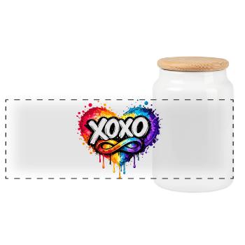 XOXO Love in the color heart for Valentine's Day - Panoramic Cookie Jar with Wooden Lid - white - Front
