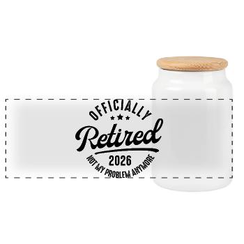 Retired 2026 | Lustiges Geschenk zum Ruhestand - Panorama Keksdose mit Holzdeckel - Weiß - Vorne