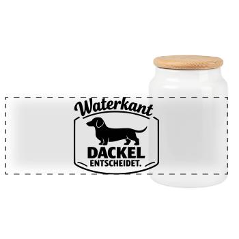 Waterkant Dackel entscheidet Badge - Panorama Keksdose mit Holzdeckel - Weiß - Vorne