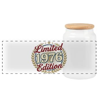 Édition limitée 1976 Vintage Birthday - Boîte à biscuits avec couvercle en bois - blanc - Devant
