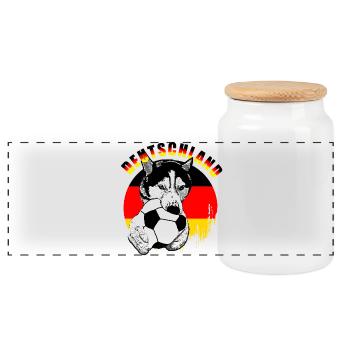 Deutschland Hund mit Fußball - Panorama Keksdose mit Holzdeckel - Weiß - Vorne