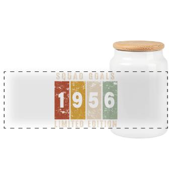 Anniversary 1956 - 70 years - Panoramic Cookie Jar with Wooden Lid - white - Front