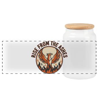 The Eternal Phoenix: Rebirth through Courage - Panoramic Cookie Jar with Wooden Lid - white - Front