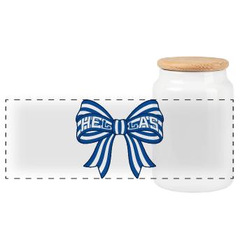 Blue White Bow Graphic - Panoramic Cookie Jar with Wooden Lid - white - Front