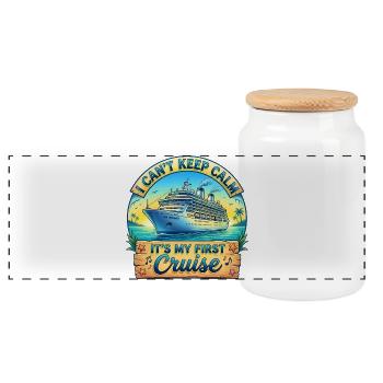 I can't stay calm, it's my first K - Panoramic Cookie Jar with Wooden Lid - white - Front