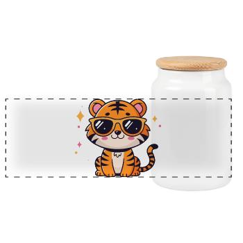 Tigre chic kawaii avec lunettes soleil - Boîte à biscuits avec couvercle en bois - blanc - Devant