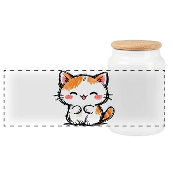 Kitten Watercolor Cuddly Cat - Panoramic Cookie Jar with Wooden Lid - white - Front