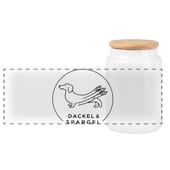 dackel und spargel - Panorama Keksdose mit Holzdeckel - Weiß - Vorne