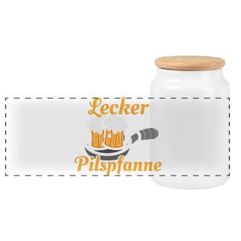 Lecker Pilspfanne Biertrinker Bier Bierglas - Panorama Keksdose mit Holzdeckel - Weiß - Vorne