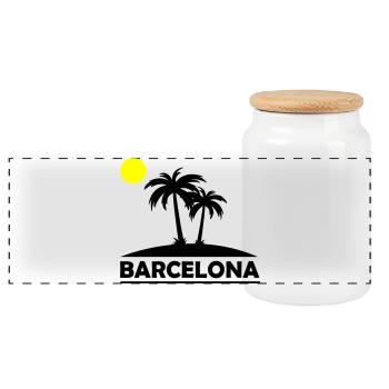 Barcelona Beach - Panoramic Cookie Jar with Wooden Lid - white - Front