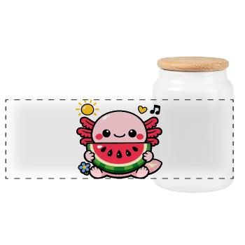 Kawaii Melons Axolotl Design - Boîte à biscuits avec couvercle en bois - blanc - Devant