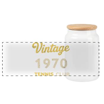 Cadeau d’anniversaire rétro vintage du club de tennis des années 1970 - Boîte à biscuits avec couvercle en bois - blanc - Devant