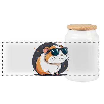 Cooler Hamster mit dunkler Brille - Panorama Keksdose mit Holzdeckel - Weiß - Vorne