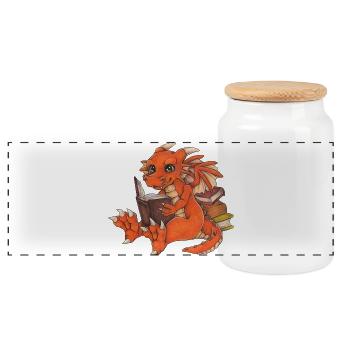 Cute Reading Dragon Fantasy Gift Idea - Panoramic Cookie Jar with Wooden Lid - white - Front