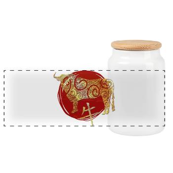 Ochse Chinesisches Tierkreiszeichen Horoskop - Panorama Keksdose mit Holzdeckel - Weiß - Vorne