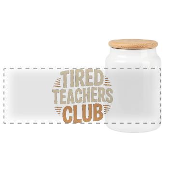 Tired Teachers Club Shirt Lehrer Humor Geschenk - Panorama Keksdose mit Holzdeckel - Weiß - Vorne