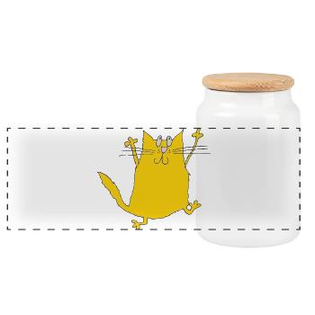 Yellow Cats Cartoon with Paws - Panoramic Cookie Jar with Wooden Lid - white - Front