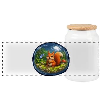 Fairytale squirrel in glass ball - Panoramic Cookie Jar with Wooden Lid - white - Front