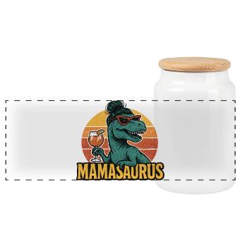 Mamasaurus Maman Maman Idée de cadeau Humour Drôle - Boîte à biscuits avec couvercle en bois - blanc - Devant