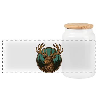 Hirsch im Wald Emblem - Panorama Keksdose mit Holzdeckel - Weiß - Vorne